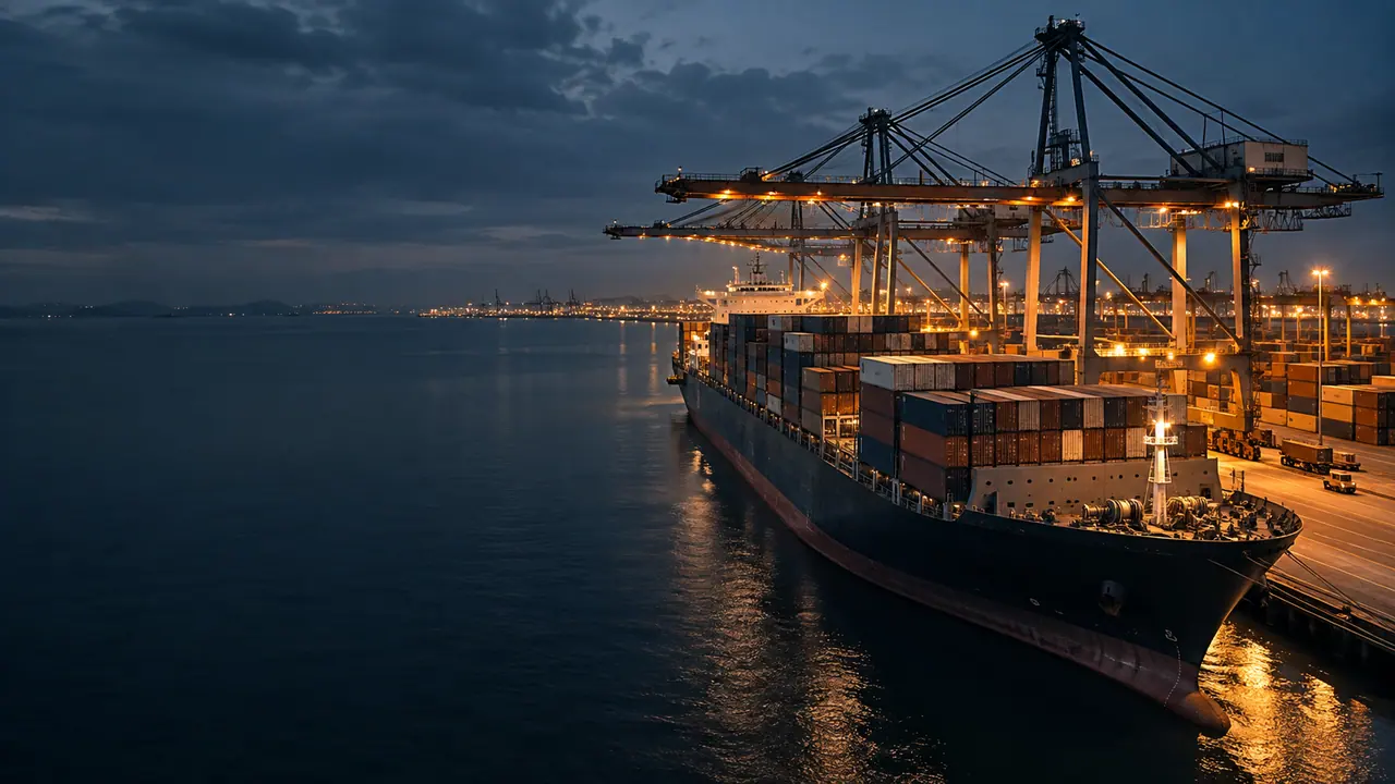 Container ship at a port terminal